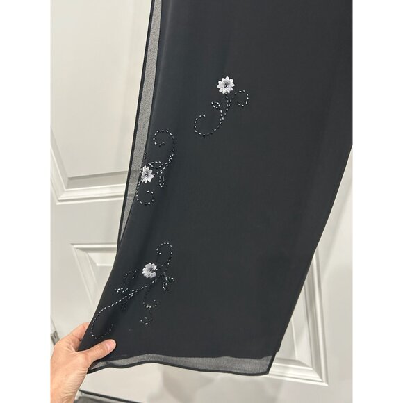 Adrianna Papell Sz 10 Black Wide Leg Pants Floral Beaded Embellished Cocktail - Picture 4 of 11